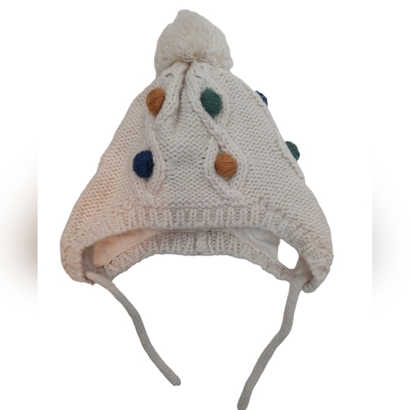 Zara Kids Bohemian Knit Bobbles Trapper Hat with Pom Pom One Size Toddler Unisex - Picture 3 of 7